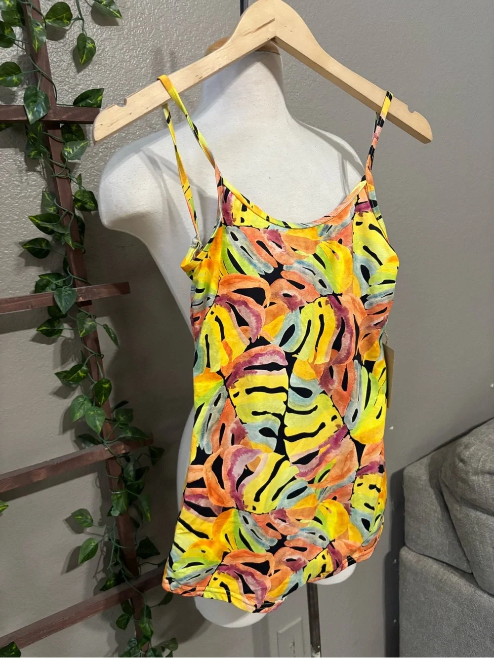 Free People Stone Cold Fox Bobby Surf Suit 1 Pc Swimsuit Yellow Leaf Print